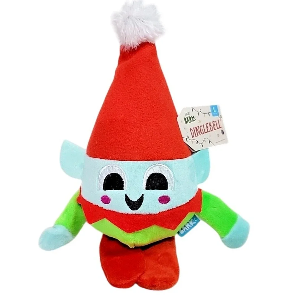 BARK Box Dinglebell Elf Dog Toy Large Dog Spiky Ball‎ Squeaker Crinkle Red NWT